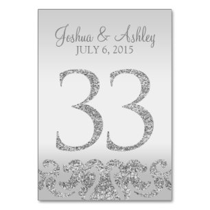 Silver Glitter Look Wedding Table Numbers-33 Number