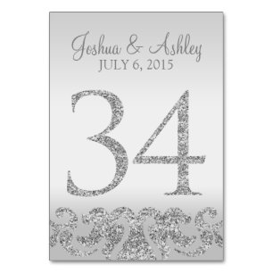 Silver Glitter Look Wedding Table Numbers-34 Number