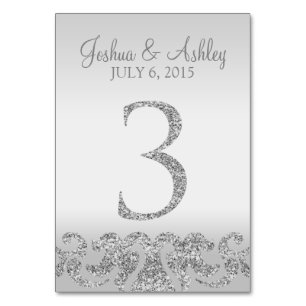 Silver Glitter Look Wedding Table Numbers-3 Number