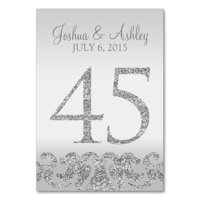 Silver Glitter Look Wedding Table Numbers-45 Table Number (Front)
