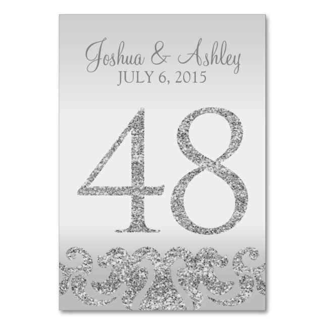 Silver Glitter Look Wedding Table Numbers-48 Table Number (Front)