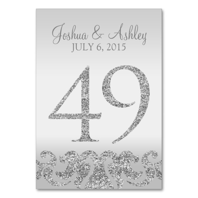 Silver Glitter Look Wedding Table Numbers-49 Number (Front)