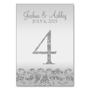 Silver Glitter Look Wedding Table Numbers-4 Number