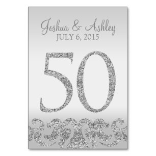 Silver Glitter Look Wedding Table Numbers-50 Table Number