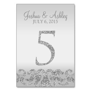 Silver Glitter Look Wedding Table Numbers-5 Number