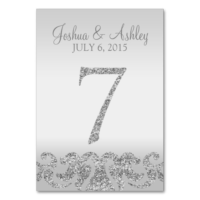 Silver Glitter Look Wedding Table Numbers-7 Number (Front)