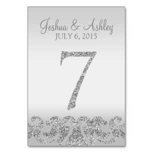 Silver Glitter Look Wedding Table Numbers-7 Table Number