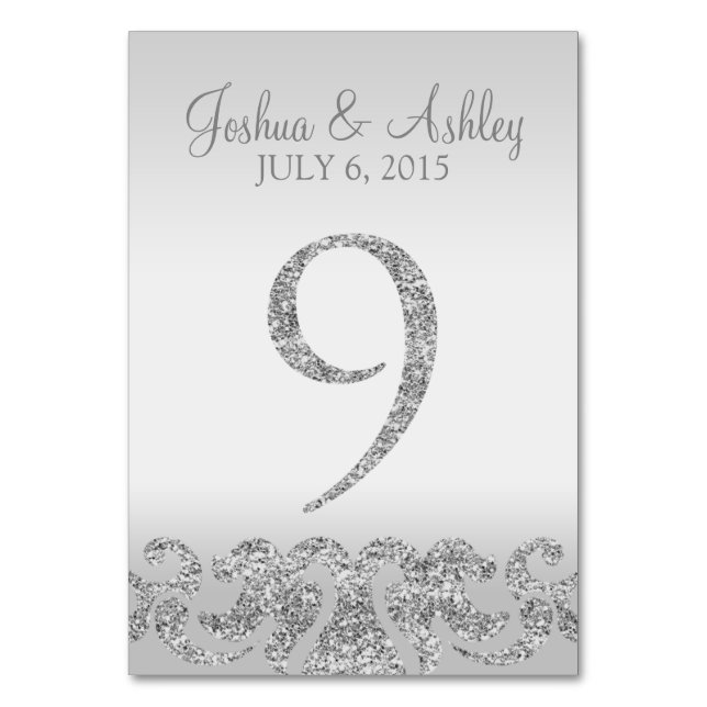 Silver Glitter Look Wedding Table Numbers-9 Number (Front)