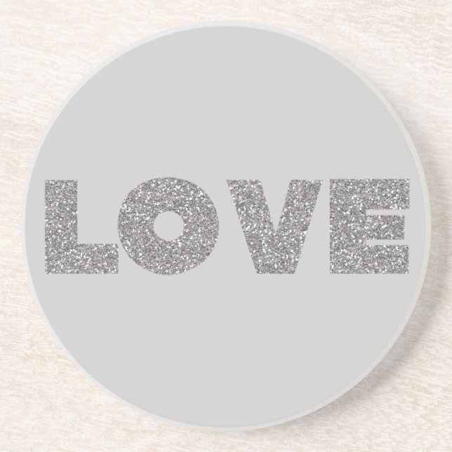 Silver Glitter Love Coaster (Front)