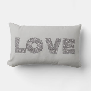 Silver Glitter Love Lumbar Cushion