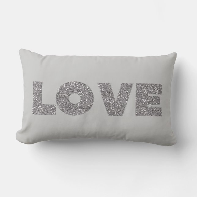 Silver Glitter Love Lumbar Cushion (Front)