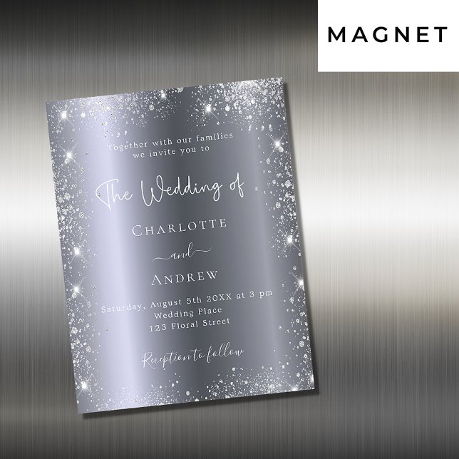 Silver glitter luxury wedding invitation magnet (Creator Uploaded)