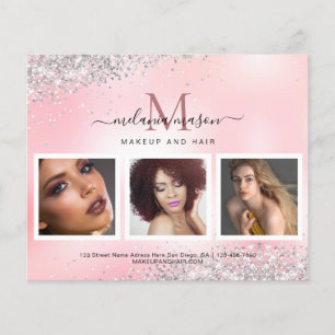 Silver Glitter Makeup Artist Salon Photo Pink Flyer