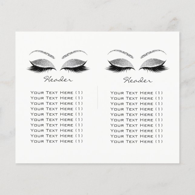 Silver Glitter Makeup Eye Lash Prices Leaflet Logo Flyer (Back)
