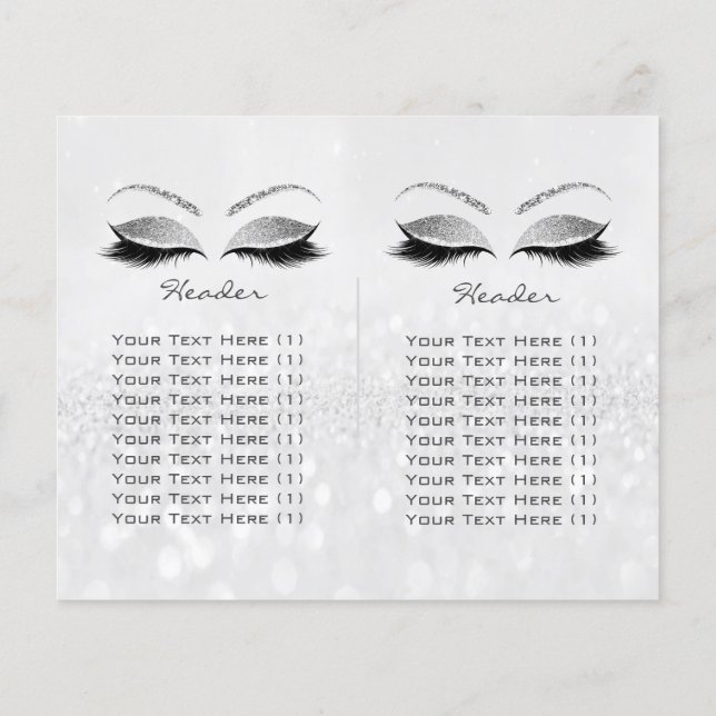 Silver Glitter Makeup Eye Lash Prices Leaflet Logo Flyer (Back)