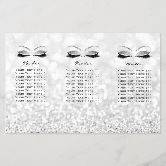 Silver Glitter Makeup Eyes Grey Lash DL 3 Leaflet Flyer (Back)