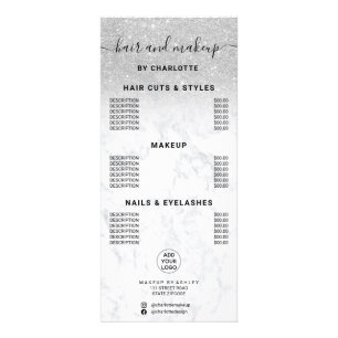 Silver glitter marble hair makeup price rack card