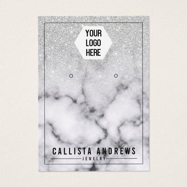 Silver Glitter Marble Ombre Logo Earring Display (Front)