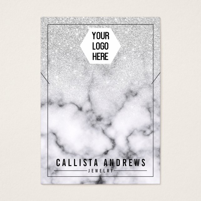 Silver Glitter Marble Ombre Logo Necklace Display (Front)