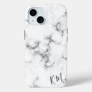 Silver Glitter Marble Personalised iPhone 15 Case