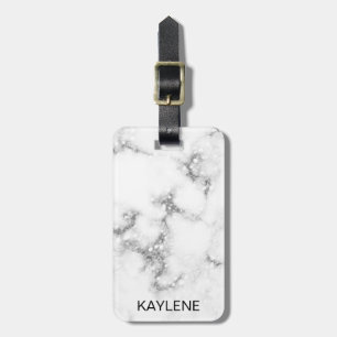Silver Glitter Marble Personalised Luggage Tag