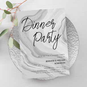 Silver Glitter Marble Script Dinner Party Invitation