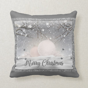 Silver Glitter  Merry Christmas Cushion