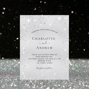 Silver glitter metal modern elegant wedding invitation postcard