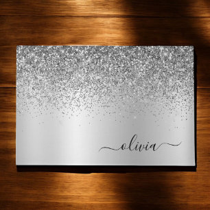 Silver Glitter Metal Monogram Glam Name Doormat