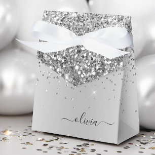 Silver Glitter Metal Monogram Glam Name Favour Box