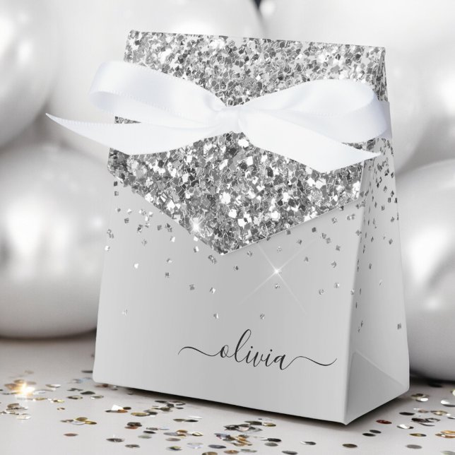 Silver Glitter Metal Monogram Glam Name Favour Box (Creator Uploaded)