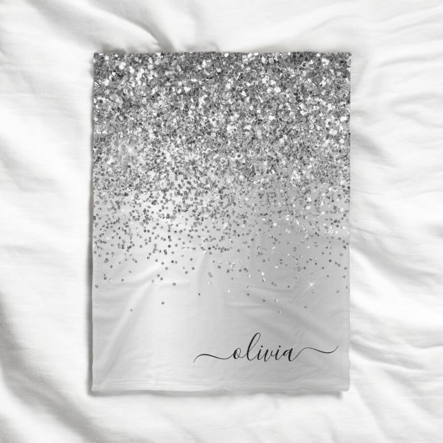 Silver Glitter Metal Monogram Glam Name Fleece Blanket (Creator Uploaded)