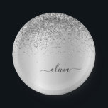 Silver Glitter Metal Monogram Glam Name Paper Plate<br><div class="desc">Silver Faux Foil Metallic Sparkle Glitter Brushed Metal Monogram Name and Initial Party Plates. This makes the perfect sweet 16 birthday,  wedding,  bridal shower,  anniversary,  baby shower or bachelorette party gift for someone that loves glam luxury and chic styles.</div>