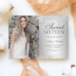 Silver glitter metallic foil photo Sweet 16 Invitation<br><div class="desc">A modern simple silver glitter sparkles stylish on metallic foil silver Sweet sixteen birthday party invitation,  add your picture .</div>