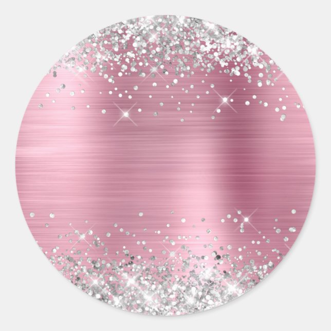Silver Glitter Metallic Light Pink Blank Classic Round Sticker (Front)
