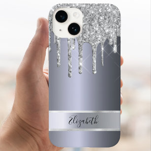 Silver glitter metallic monogram elegant modern iPhone 13 pro max case
