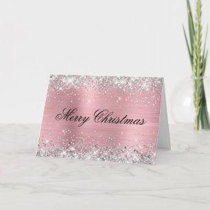 Silver Glitter Metallic Pink Family Photo Card