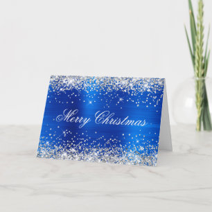 Silver Glitter Metallic Royal Blue Family Photo Card