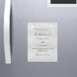 Silver glitter minimalist formal luxury wedding magnetic invitation