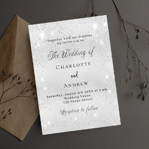 Silver glitter minimalist formal wedding invitation postcard