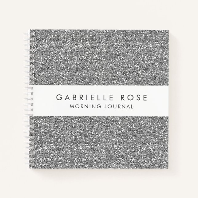 Silver Glitter Minimalist Journal Notebook Name (Front)