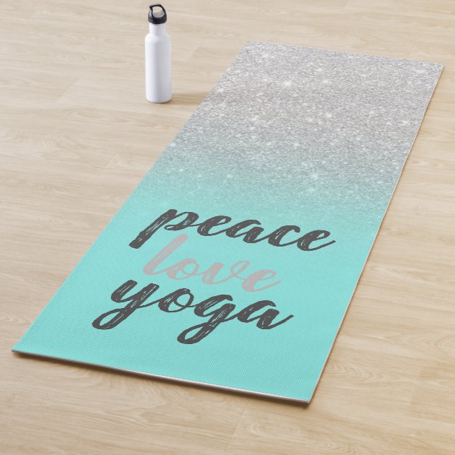 Silver Glitter,Mint Green-Peace Love Yoga Yoga Mat (In Situ)