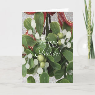 silver glitter mistletoe holiday card