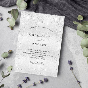 Silver glitter modern elegant wedding invitation