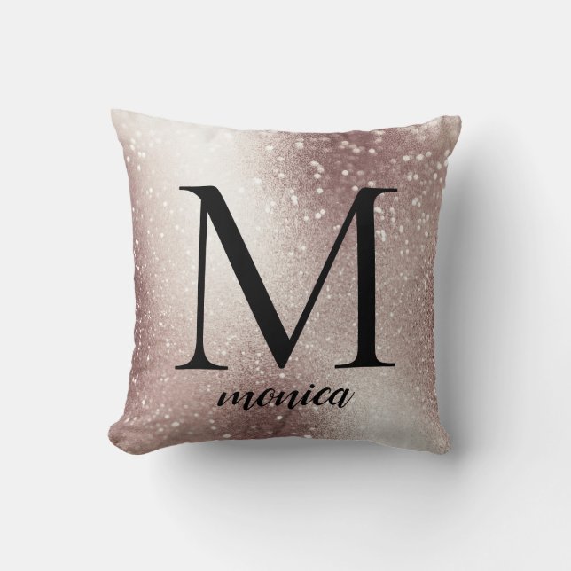 Silver Glitter Monogram Custom Name Gift Cushion (Front)