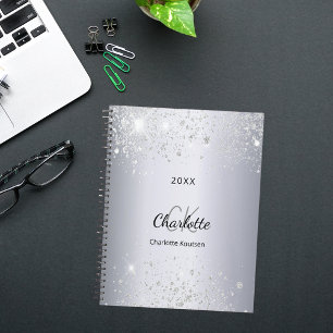 Silver glitter monogram initials script 2027 planner