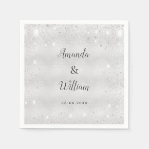 Silver glitter monogram metal wedding napkin
