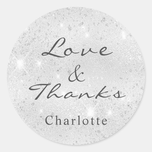 Silver glitter monogram name thank you classic round sticker (Front)
