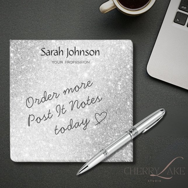 Silver Glitter Monogram Personalised Name  Post-it Notes (Creator Uploaded)
