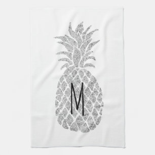 silver glitter monogram pineapple tea towel
